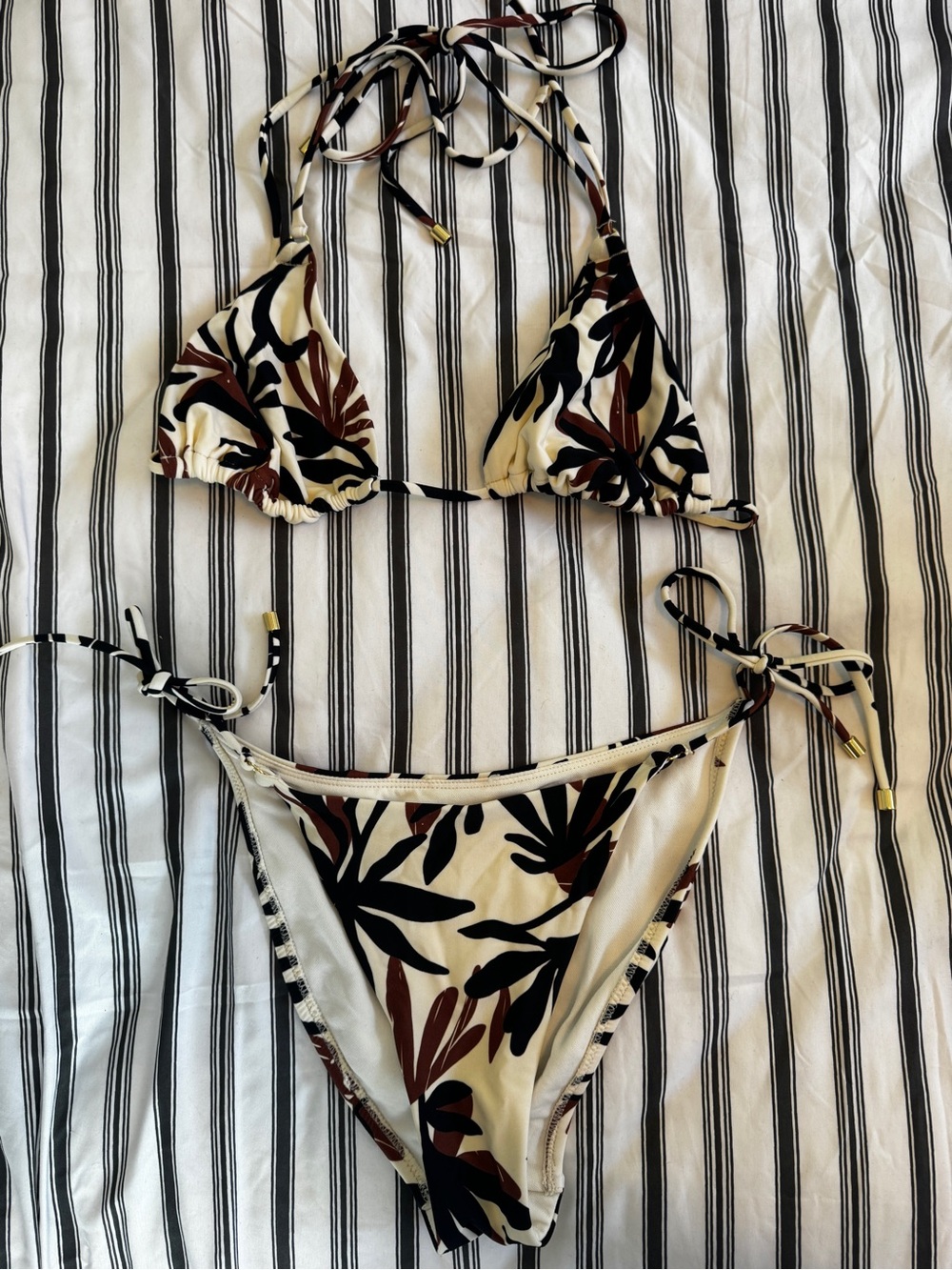 Target Women's Cream Bikini with Black and Brown Leaf Print